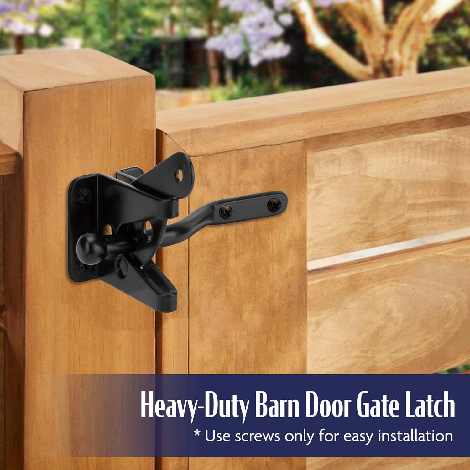 Gate Latch Automatic Gate Gravity Latch Self Locking Fence Gate Latch with Pull Cable for Wooden Fence Gates Door, Black