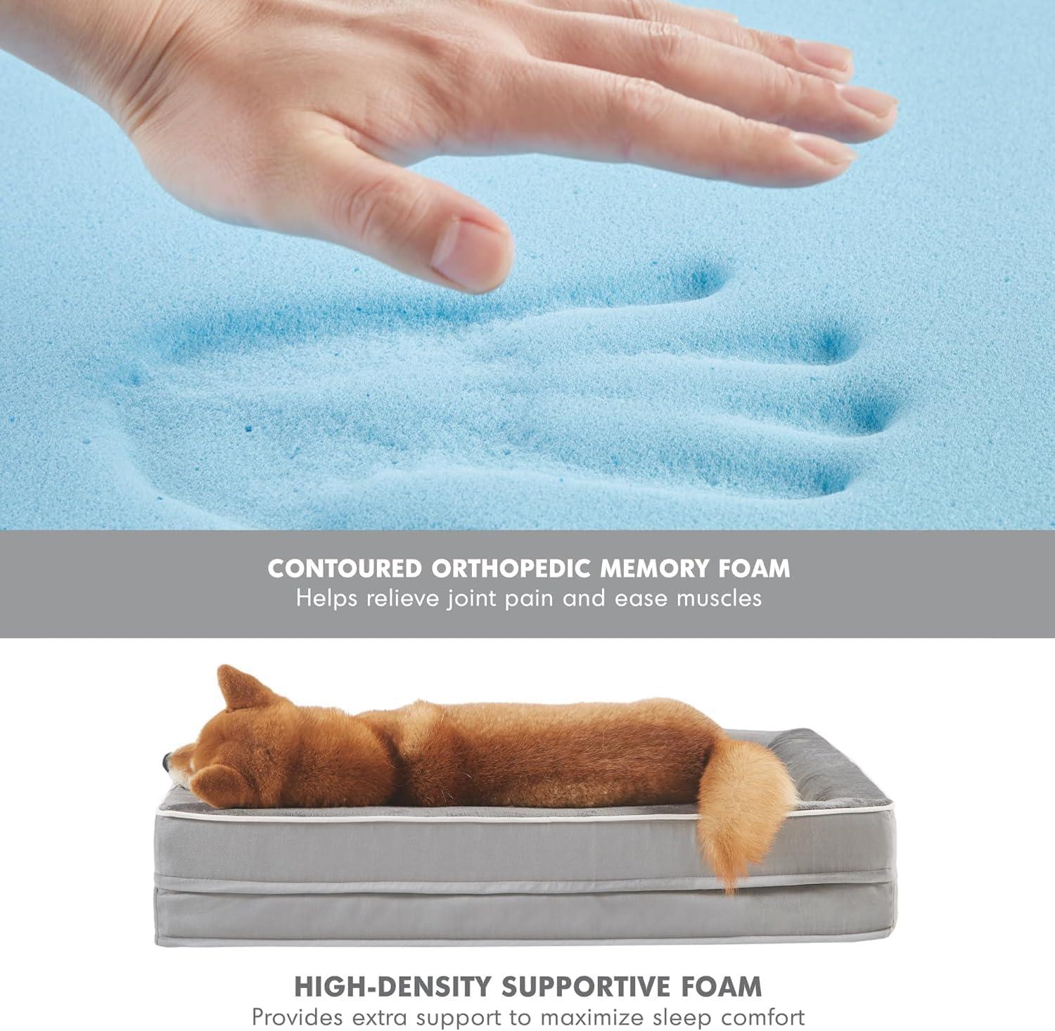 Medium Khaki Orthopedic Waterproof Dog Bed with Bolster