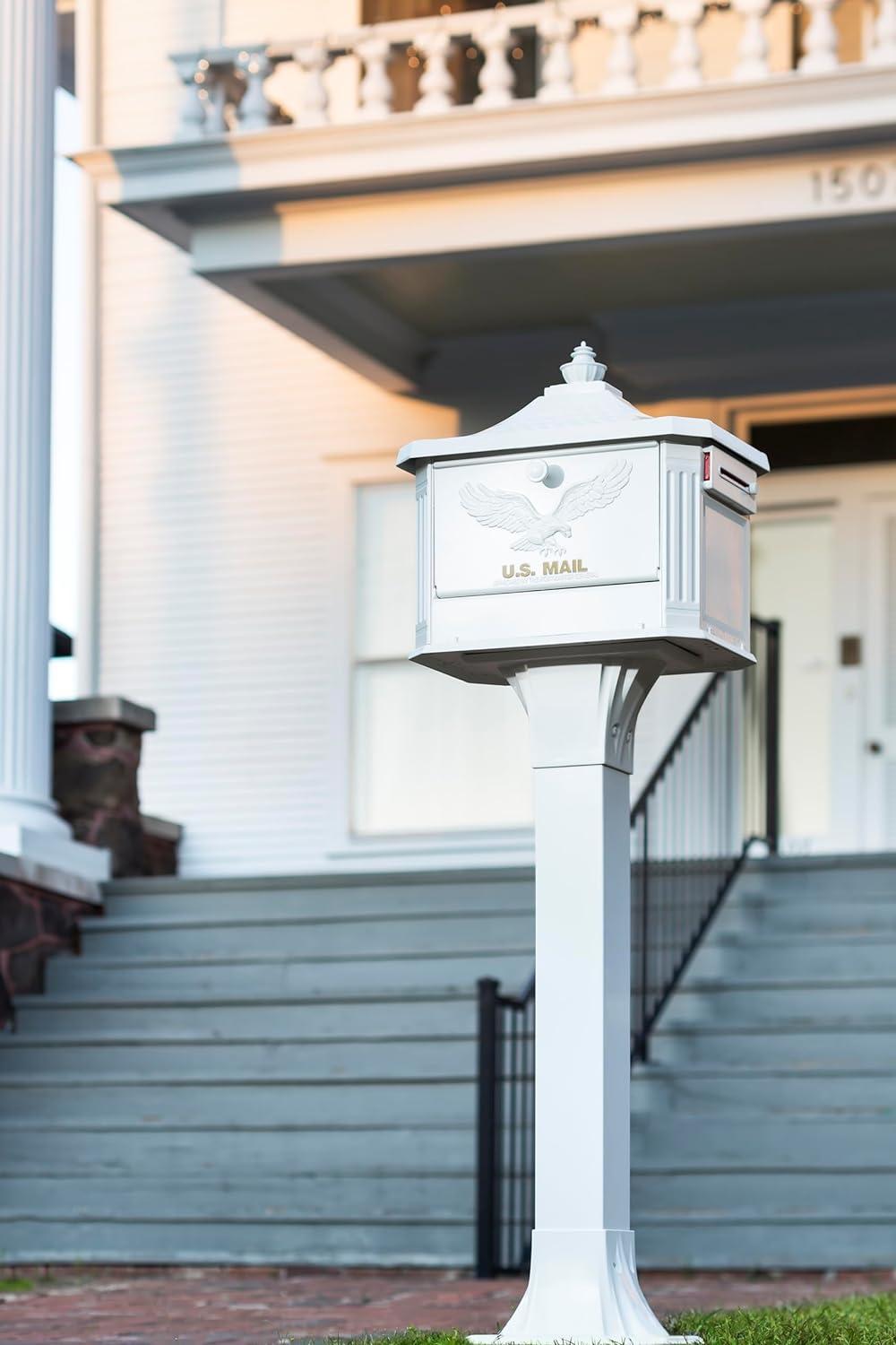 Large White Cast Aluminum Locking Pedestal Mailbox