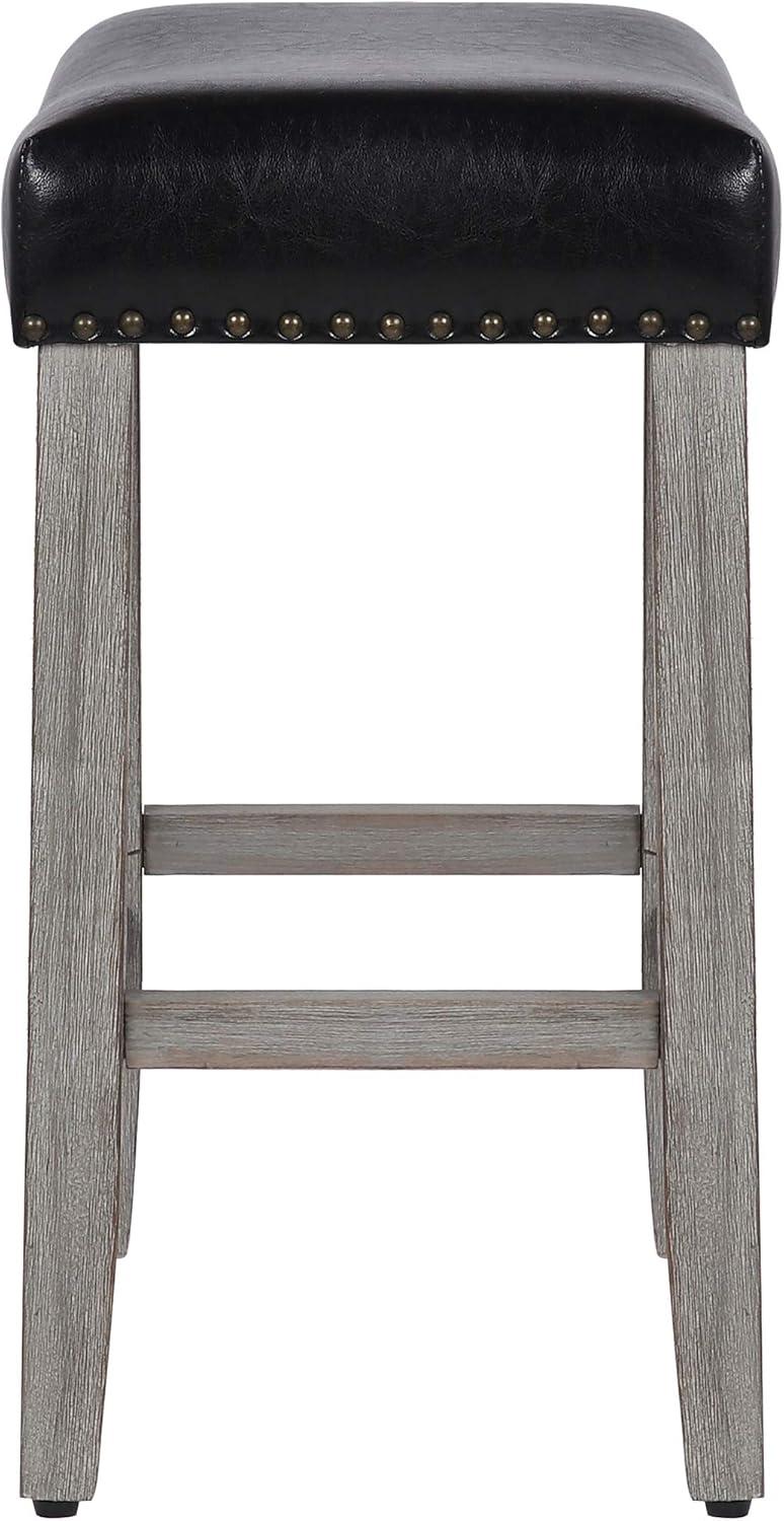 Polytrends Jameson Upholstered Polyester Gray 24 Inch Counter Stool (Set Of 2) Antique Gray/Beige Metal Foam Upholstered Foam Cabin & Lodge