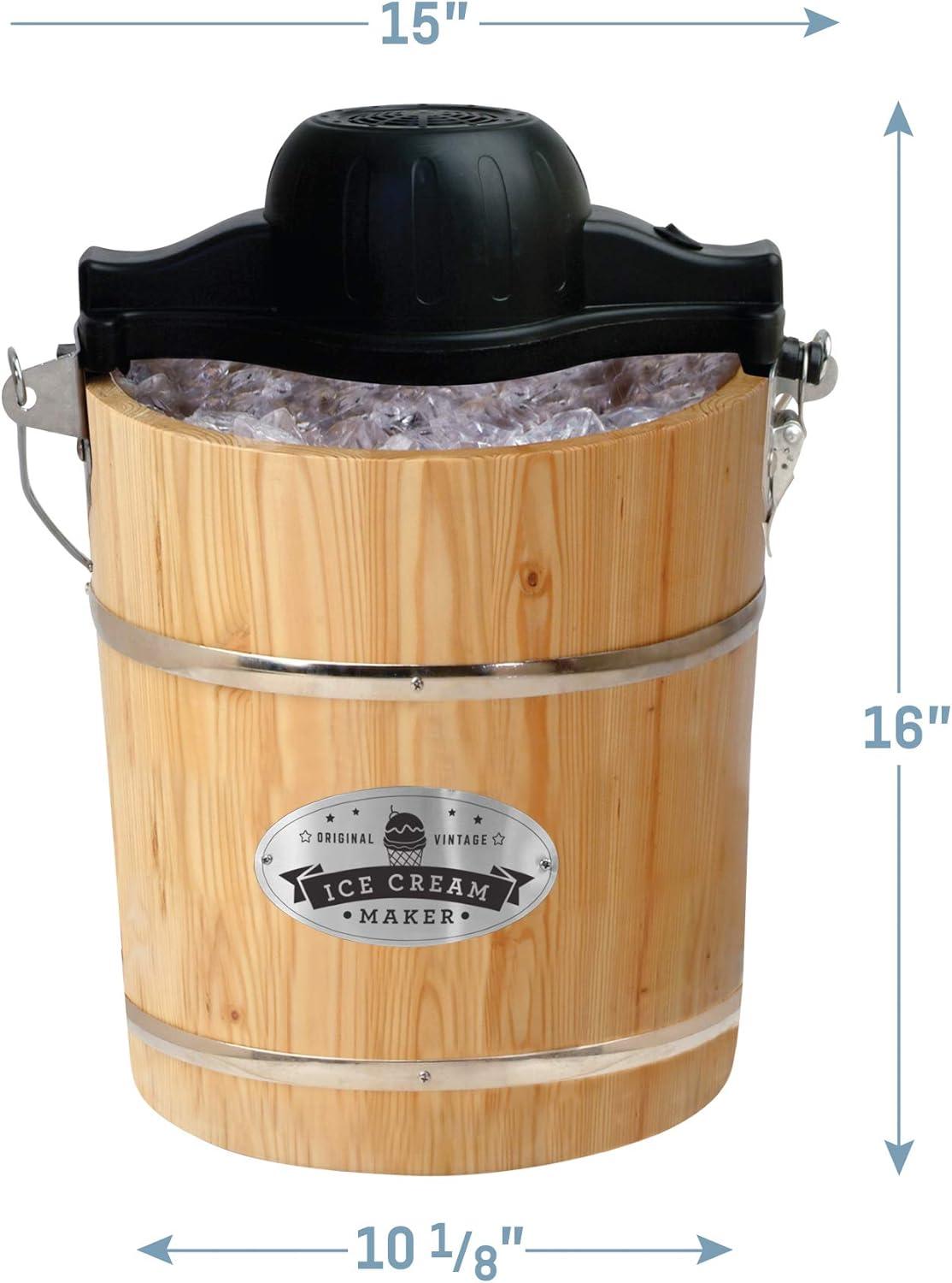 Elite Gourmet 4Qt. Old Fashioned Pine Bucket Electric/Manual Ice Cream Maker EIM402