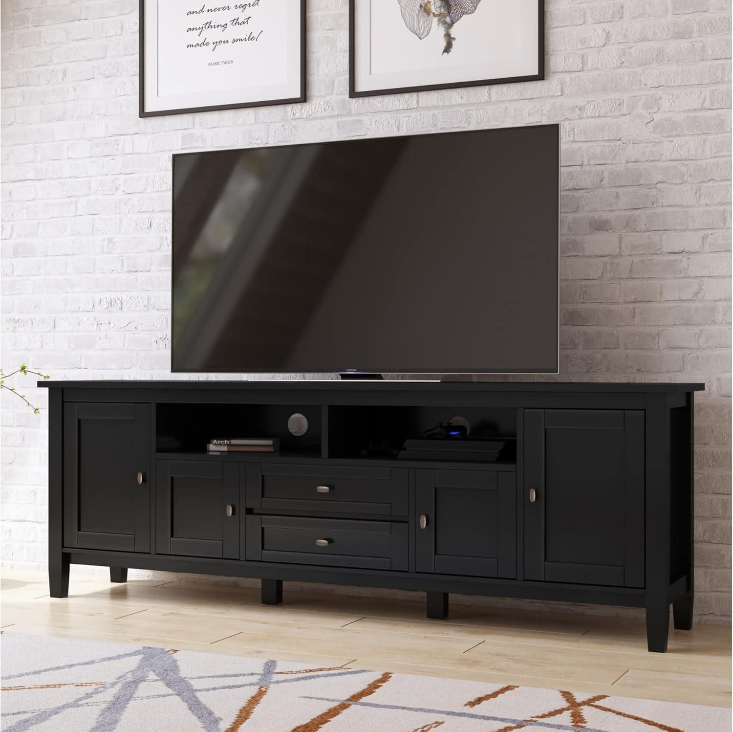 Simpli Home Warm Shaker 72"W Solid Wood TV Stand for TVs up to 80" with 4 Storage Cabinets and 2 Drawers
