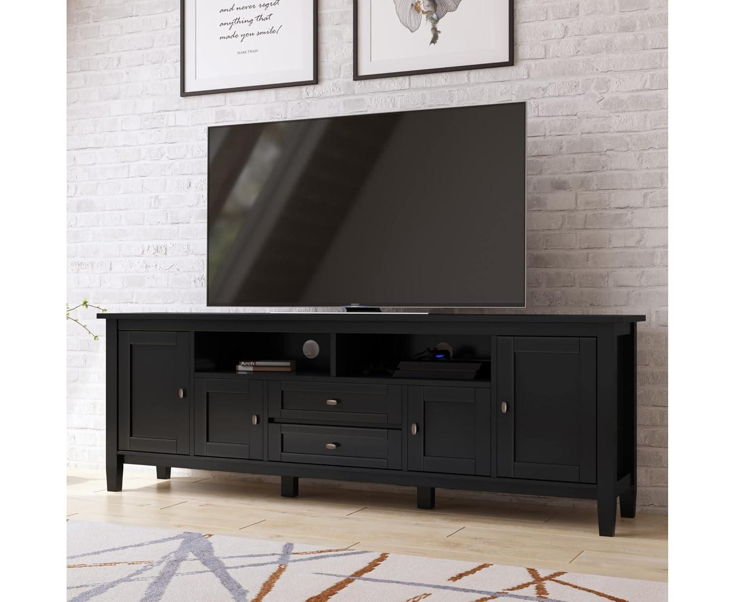 Simpli Home Warm Shaker 72"W Solid Wood TV Stand for TVs up to 80" with 4 Storage Cabinets and 2 Drawers