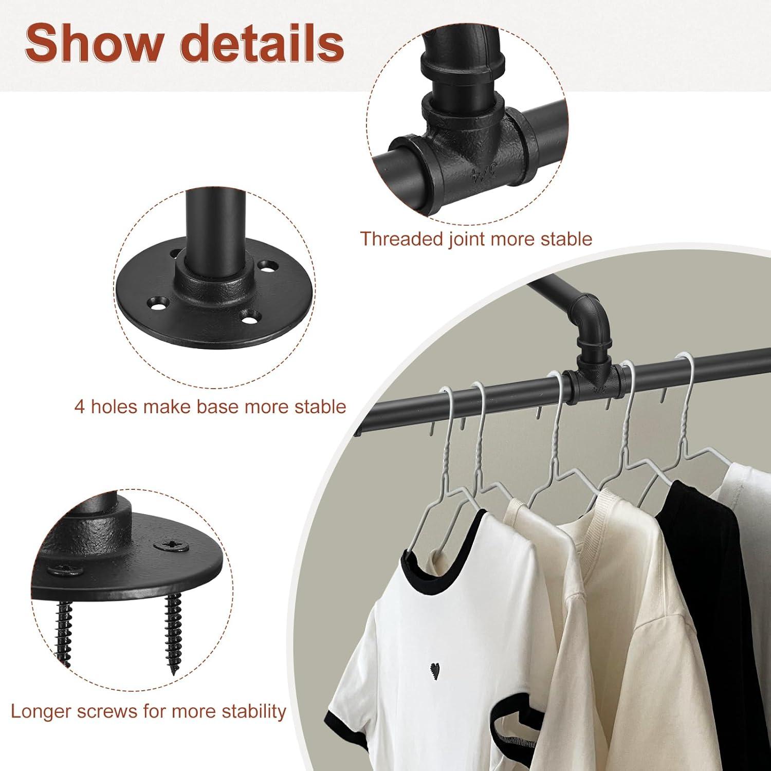 uxcell 2 Set Industrial Pipe Clothes Rack Wall Mounted, 18 Inch Clothing Rack for Hanging Clothes, Floating Metal Garment Bar for Bedroom, Bathroom, Clothing Store Black