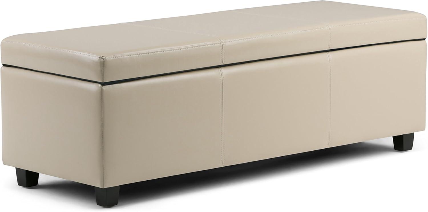 Satin Cream Vegan Faux Leather 48" Rectangular Storage Ottoman