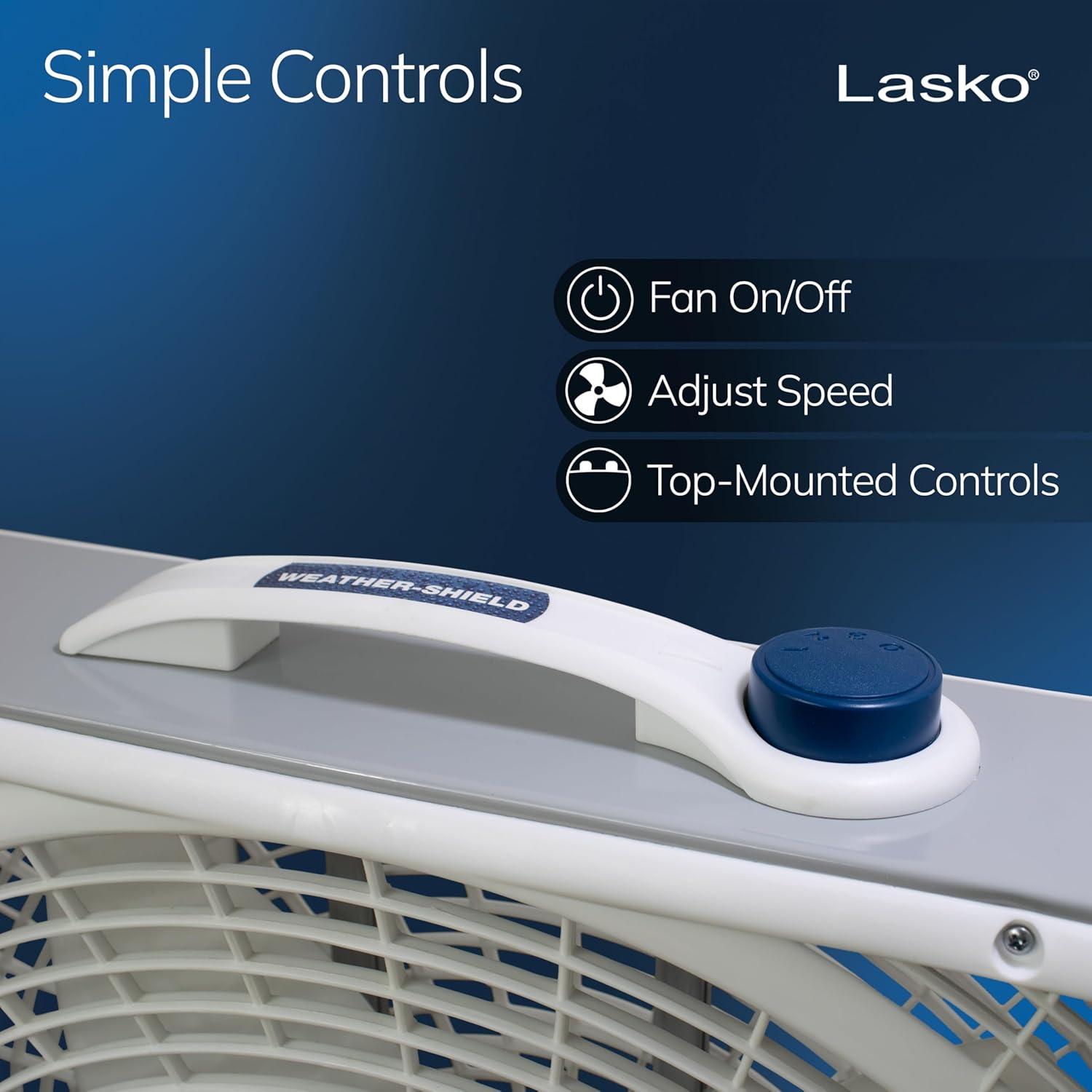 Lasko 20 Weather-Shield Performance Box Fan-Features Innovative Wind Ring System for Up to 30% More Air, 20 Inch, 3720