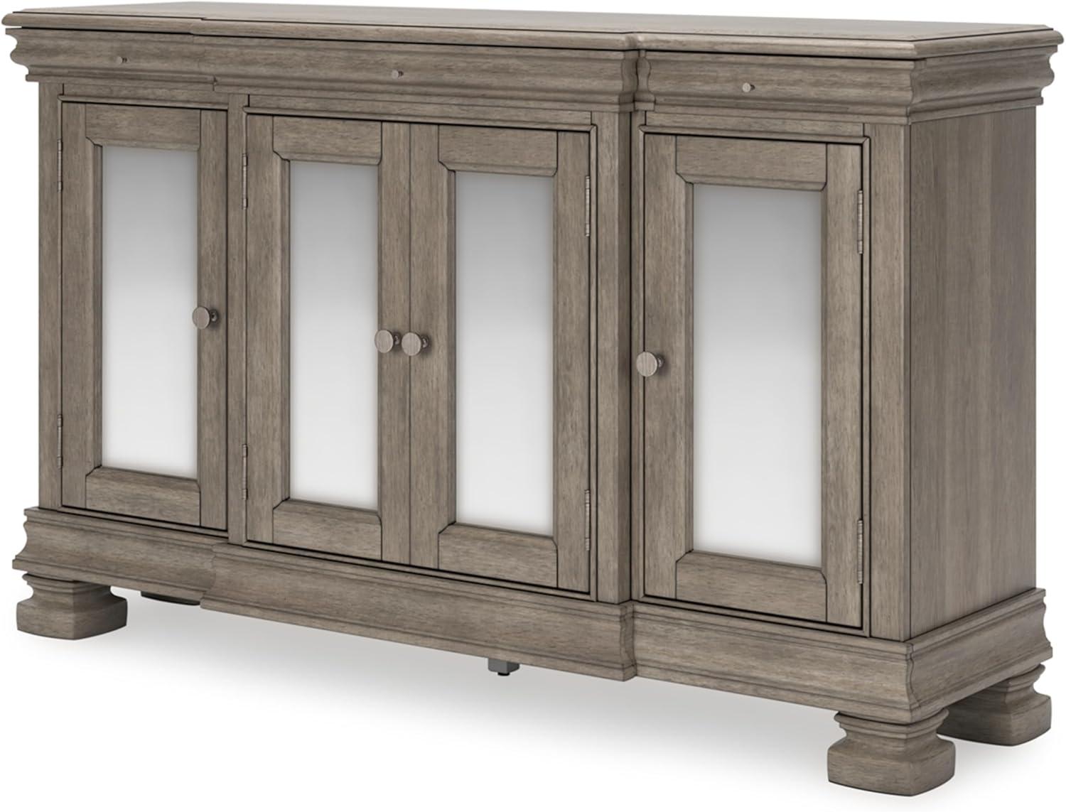 Lexorne 60" Gray Hardwood Dining Server with Mirror Doors