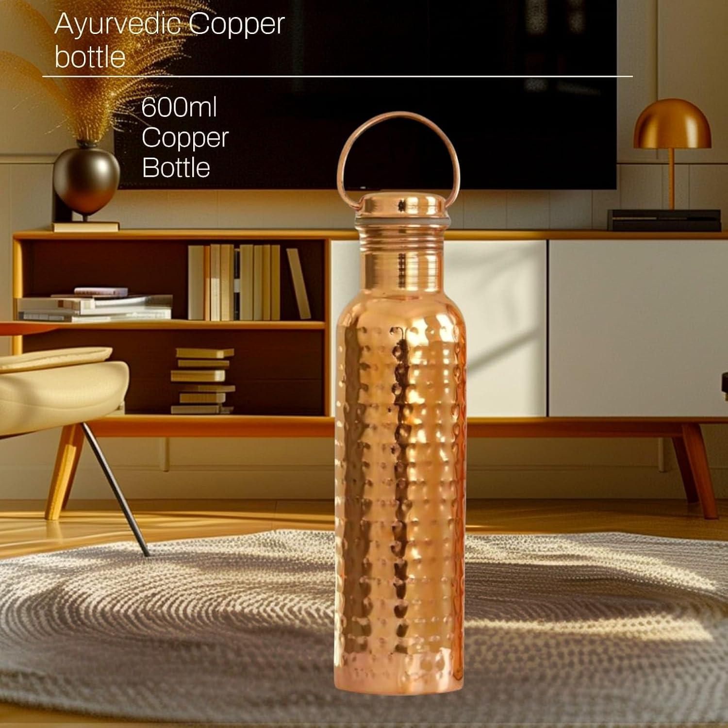 Hammered Design Pure Copper Water Bottle Seamless Leakproof Water Bottle For Home, Office, Hotel, Travelling and Gifting Drink More Water and Immediately Reap the Health - 33.81 Fl Oz