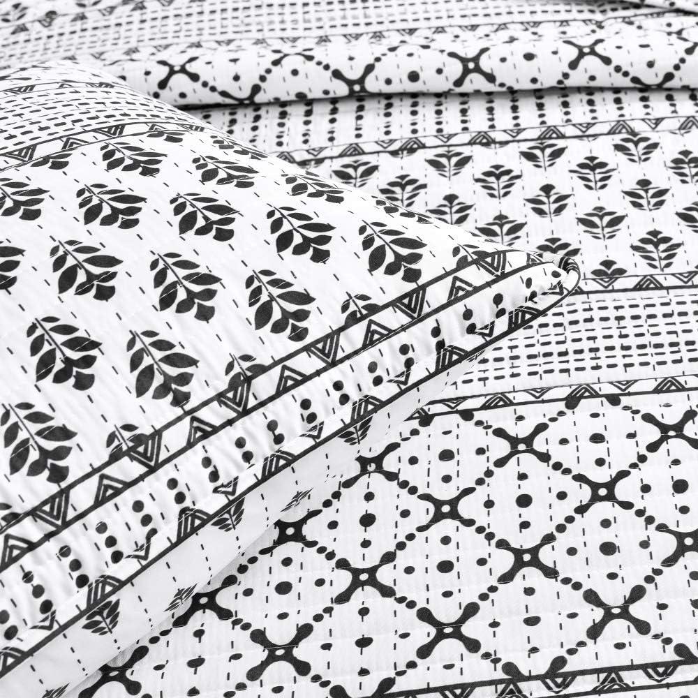 Full Queen 3pc Monique Stripe Quilt Set Black/White - Lush Décor: Microfiber, Reversible, Machine Washable