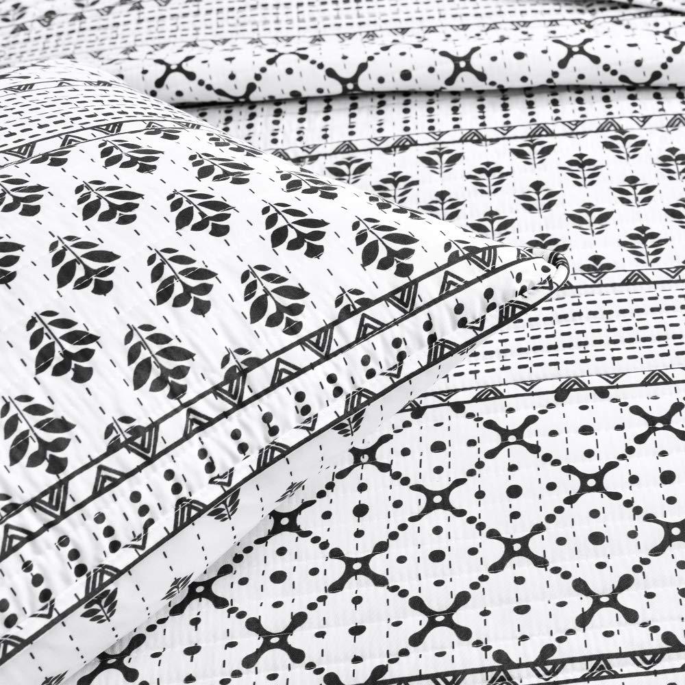 Full Queen 3pc Monique Stripe Quilt Set Black/White - Lush Décor: Microfiber, Reversible, Machine Washable