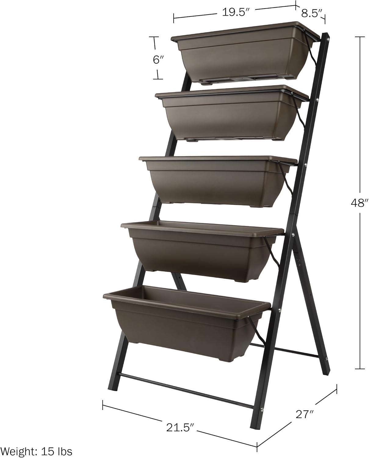 Pure Garden 5pc Raised Garden Beds Rectangular Steel Outdoor Planter Boxes Includes 5 Planter Pots with Rack Brown 27"x21.75"x48"