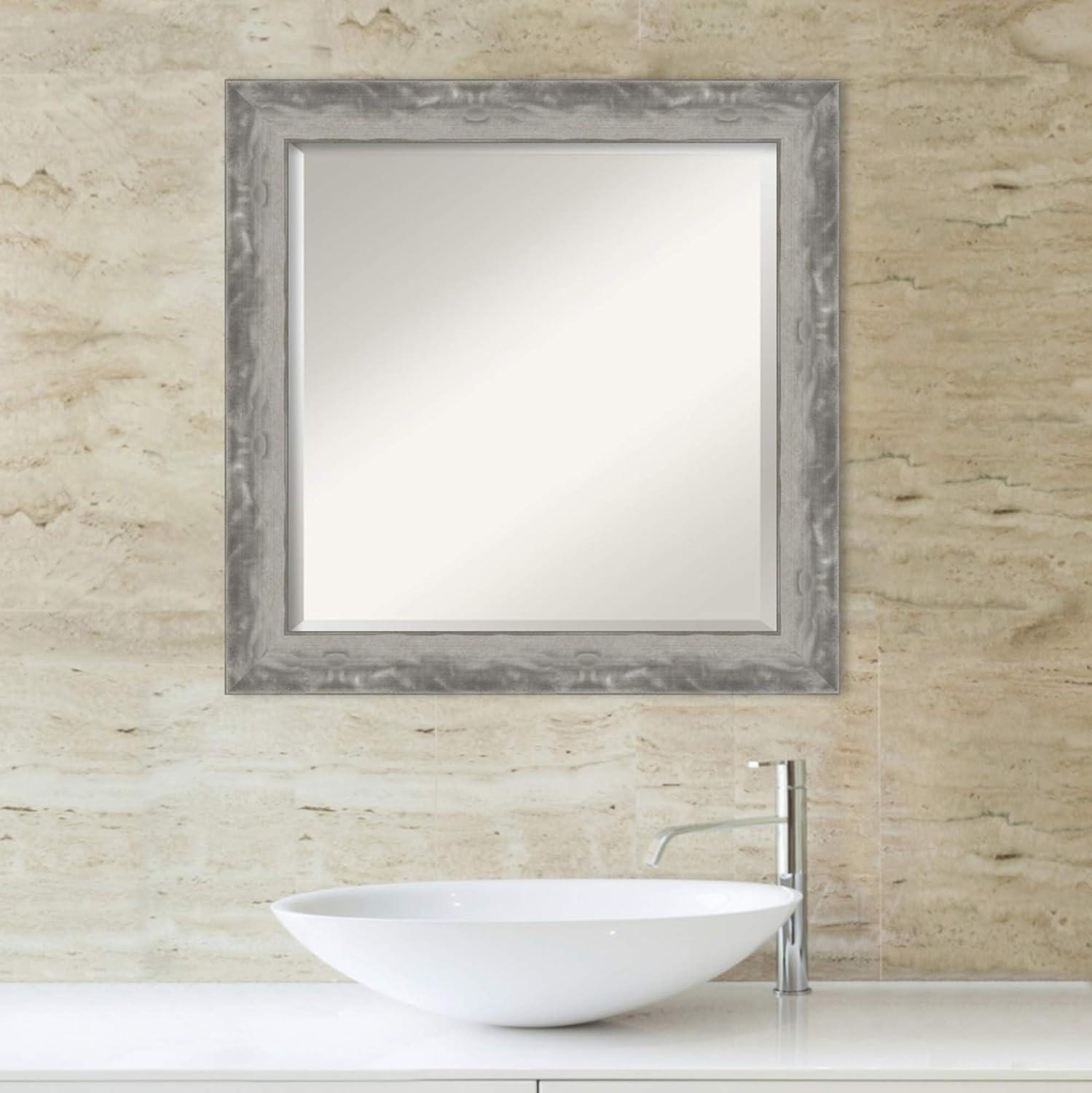 Waveline Silver 24.5" Square Modern Vanity Mirror with Beveled Edge