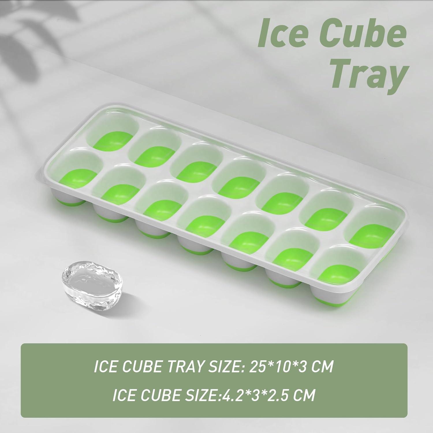 SDJMa Ice Cube Trays 4 Pack, Easy-Release Silicone Bottom 14-Ice Cube Maker with Spill-Resistant Removable Lid, BPA Free, for Cocktail, Freezer, Stackable Ice Trays with Covers