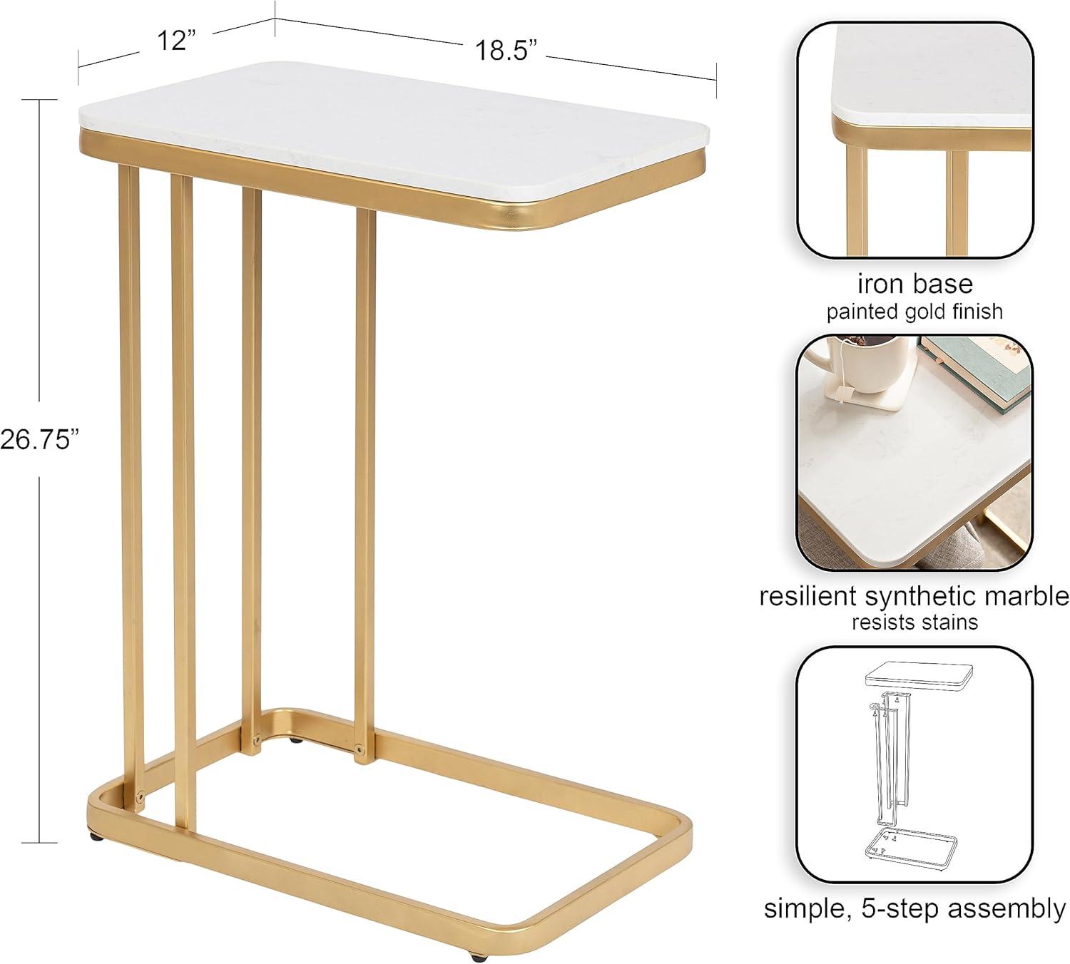 Kate and Laurel Credele Cultured Marble and Metal Accent C-Table