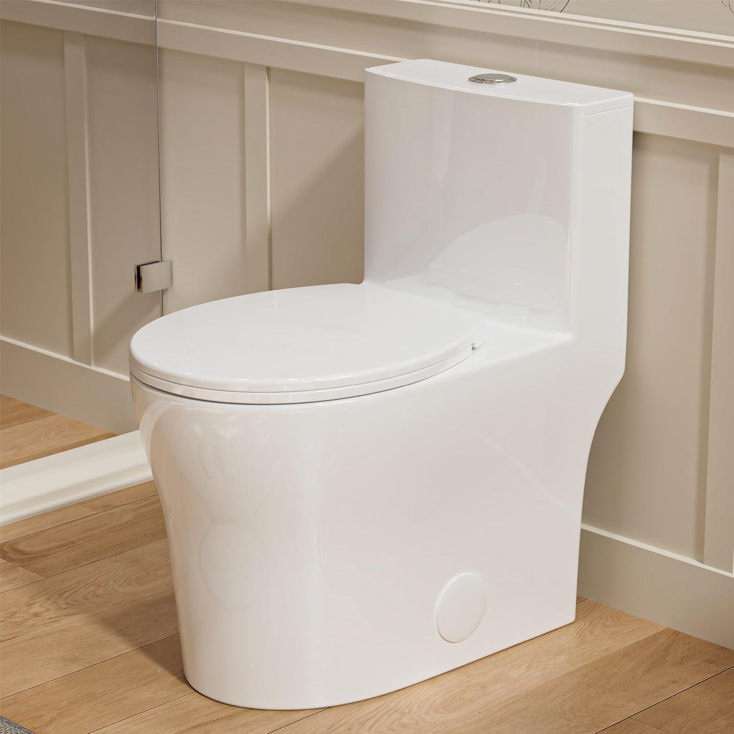 17" Comfort Height StandardToilet, Dual-Flush Modern Elongated One-Piece Toilet with Glazed Surface (Seat lncluded)