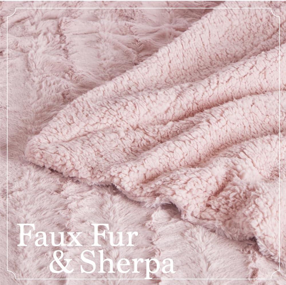 Dusty Rose Reversible Faux Fur and Sherpa Throw Blanket