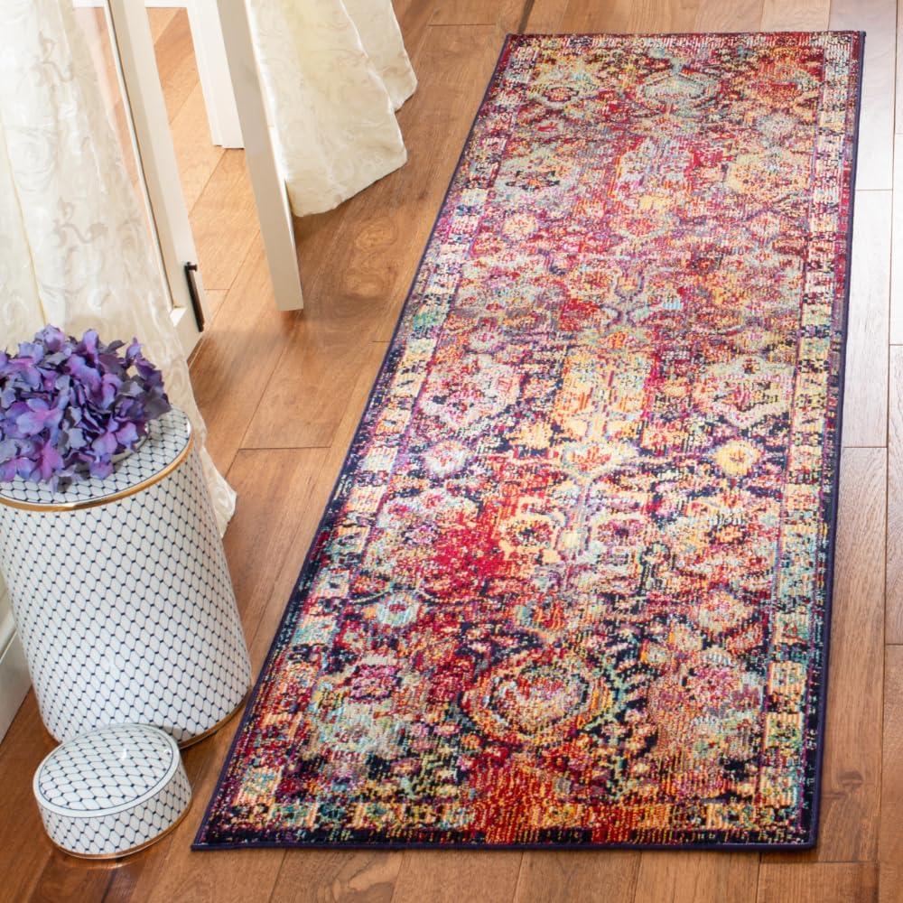 Crystal CRS505 Power Loomed Runner Rug - Navy/Orange - 2'2"x7' - Safavieh.