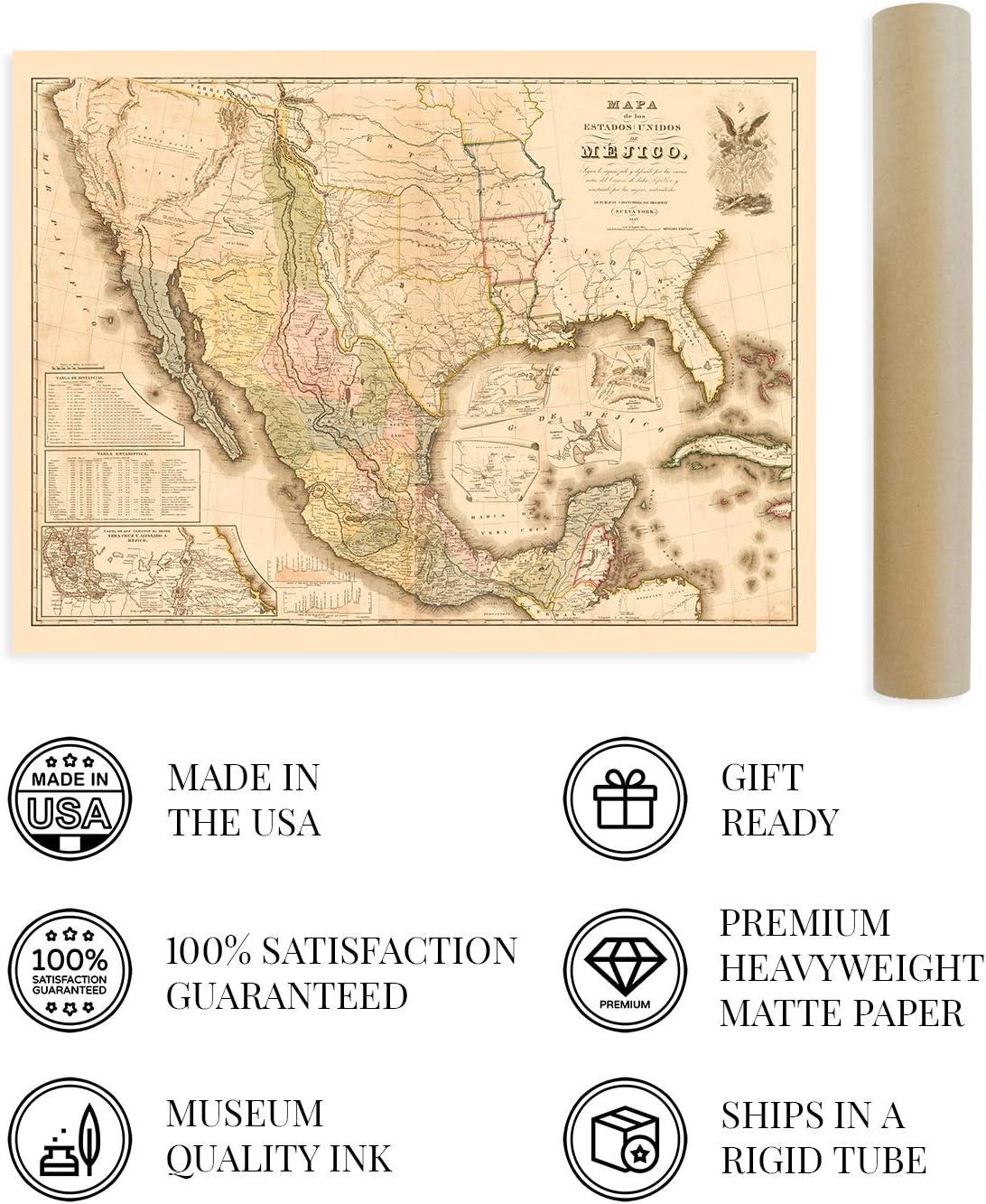 HISTORIC PRINTS " Vintage 1847 Mexico Map Poster "
