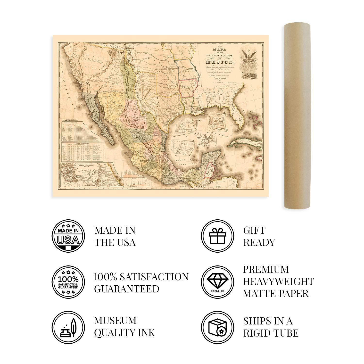 HISTORIC PRINTS " Vintage 1847 Mexico Map Poster "