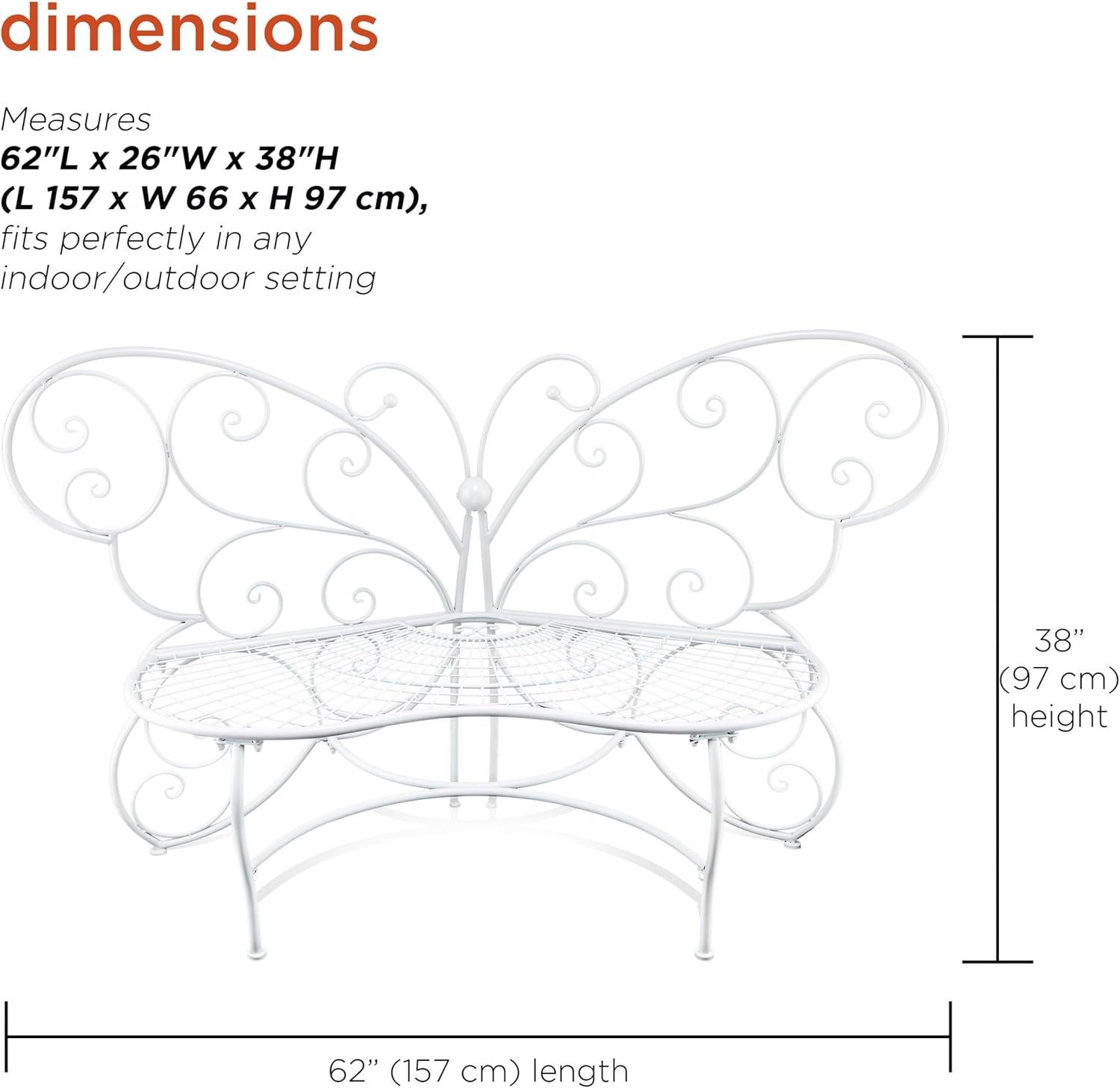 Alpine Corporation 62" x 26" x 38" Outdoor or Indoor Steel Butterfly Garden Bench, White