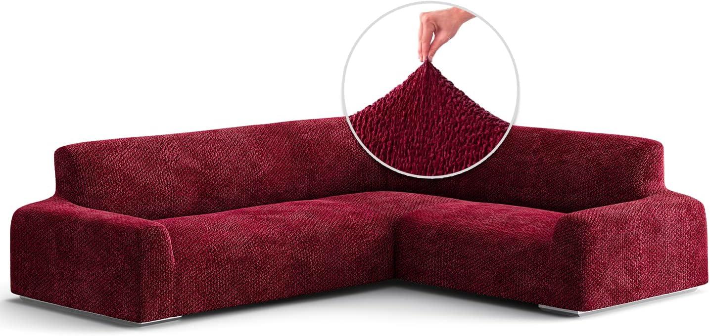 Italianate Modern Elastic Stretch Burgundy Velvet Sofa Cover