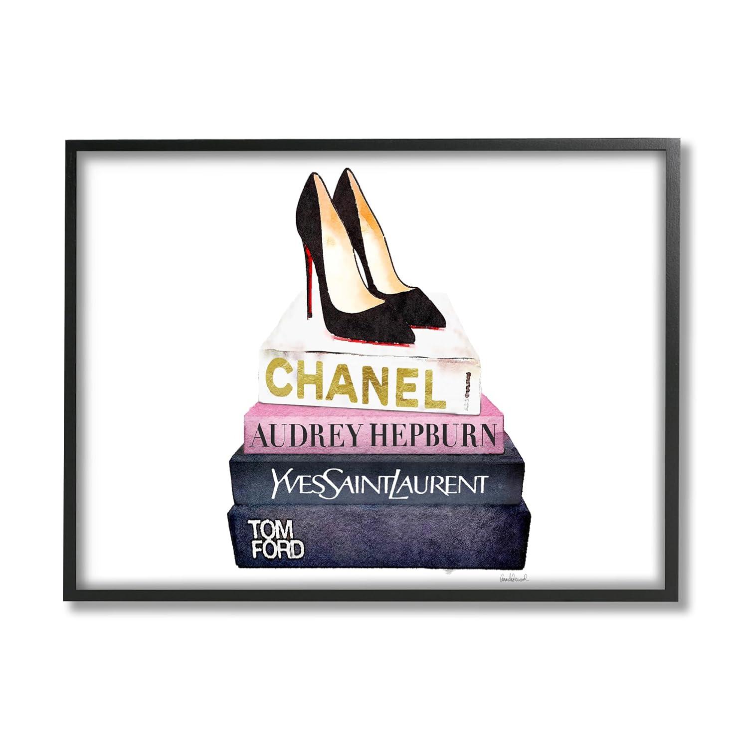 The Stupell Home Decor Collection Glam Fashion Book Set Black Pump Heels Framed Giclee Texturized Art