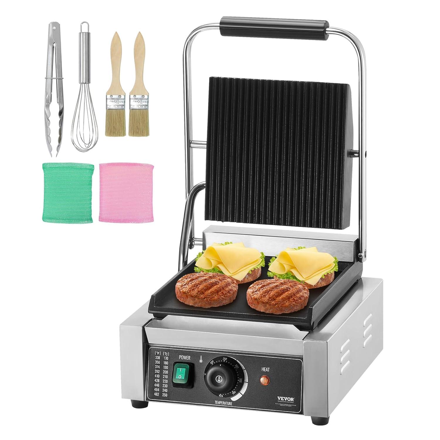 Stellweilan Tessberg Commercial Panini Press Grill Electric Sandwich Maker Griddle Plate 9"x9"