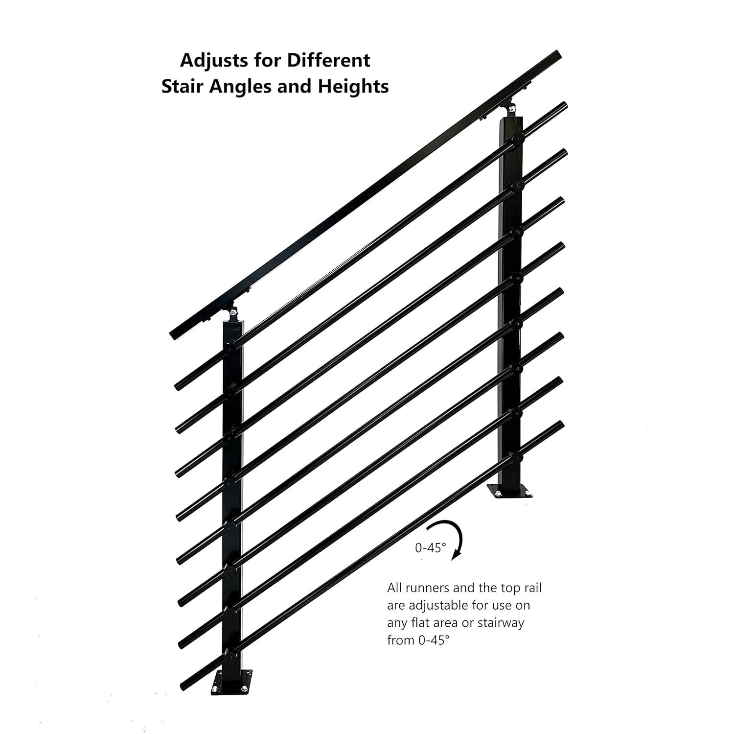 Concept Fusion Modern Horizontal Adjustable Railing Banister System for Staircases Balconies and Decks Complete Guard Railing Kit