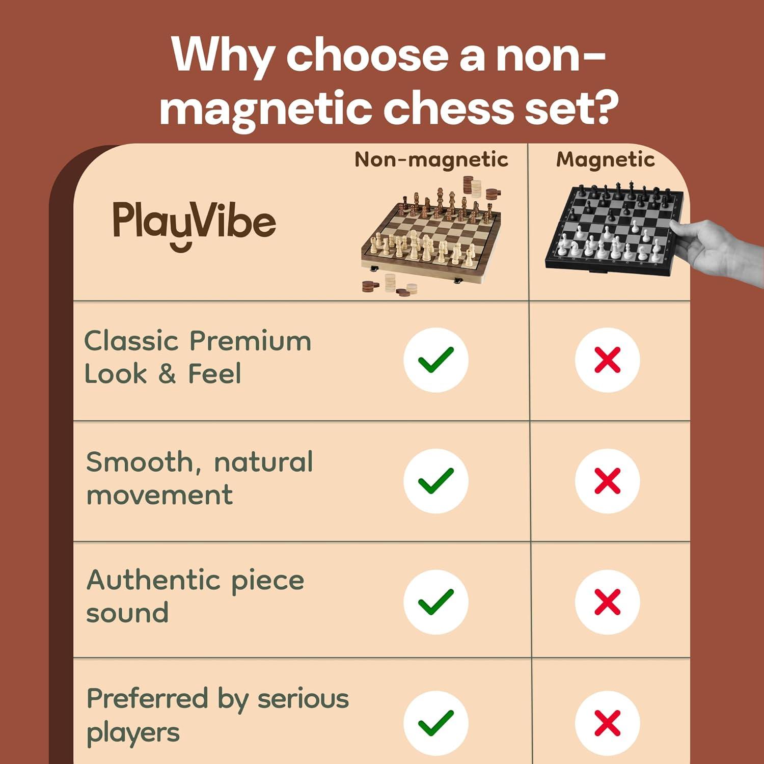 KiddiTouch 15 inch Magnetic Wooden Chess Set 2 in 1 Folding Chess Board Travel Chess Games for Adults and Kids