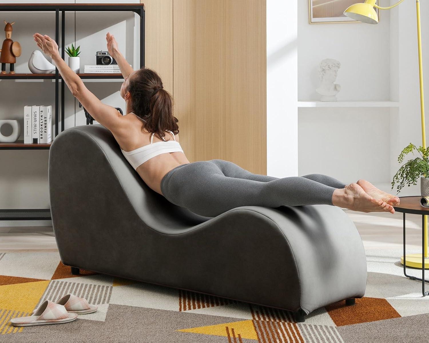 Ergonomic Dark Gray Velvet Yoga Chaise Lounge