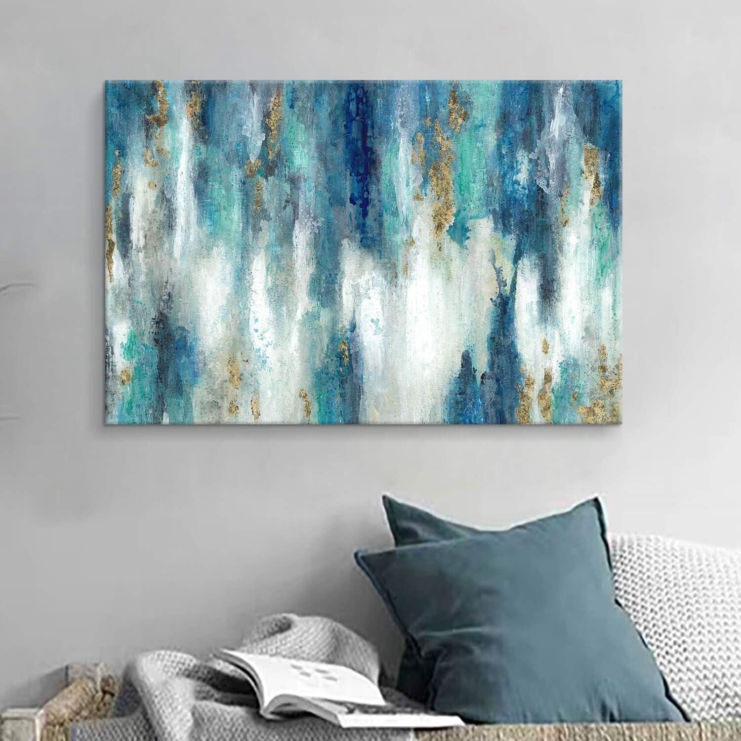 Blue And Gold Wall Decor Set Teal Abstract Painting Canvas Wall Art Decor Colorful Oil Painting Artwork Picture For Bedroom Living Room Bathroom Decorations Aesthetic(12'''' x 16'''' x 1 Panel)