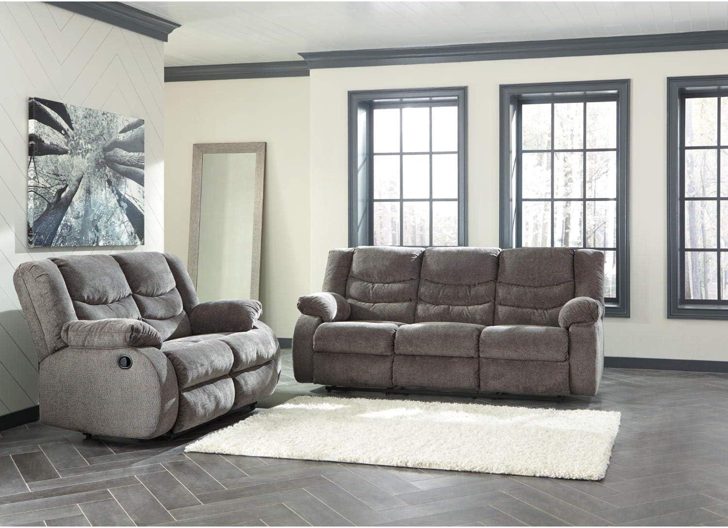 Gray Fabric Manual Reclining Loveseat with Pillow-top Arms