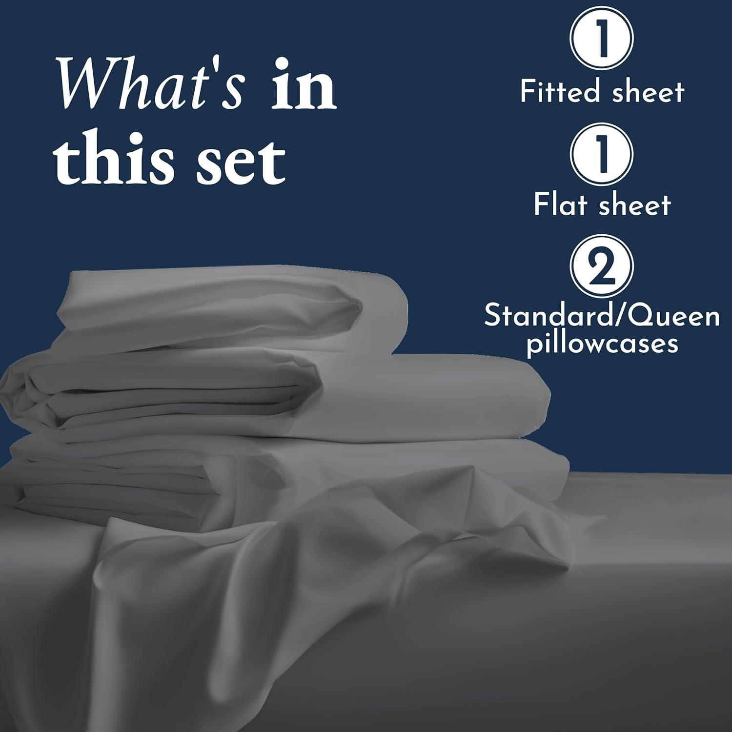 California Design Den Certified 100% Egyptian Cotton Queen Sheets Set, Cotton Bed Sheets, 4 Piece Bedding Sheets & Pillowcases Set, Charcoal Grey