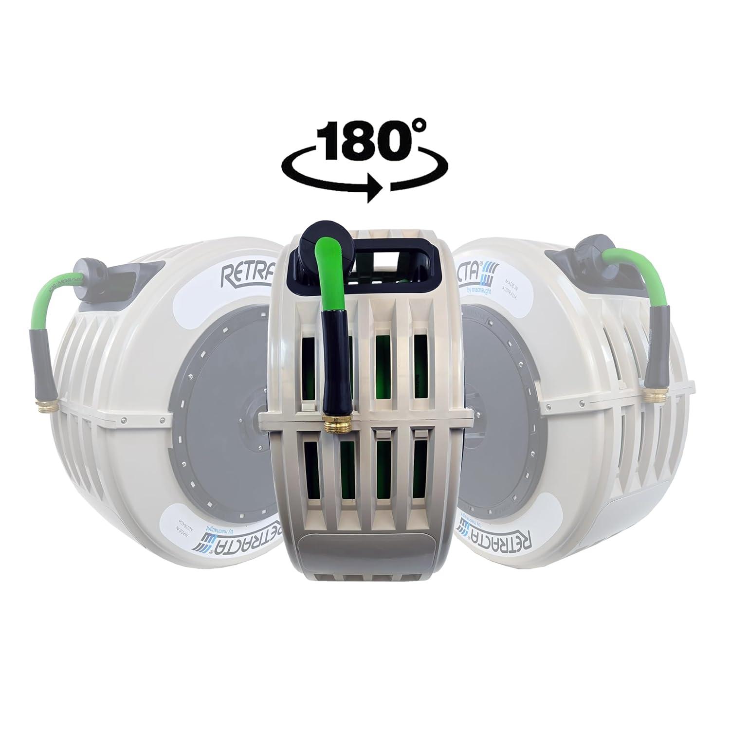 Macnaught Retractable Garden Hose Reel, 82 Ft Water Hose Reel Heavy Duty Retractable Hose with Metal 180° Swivel Rotation Bracket for Wall Mount - Beige