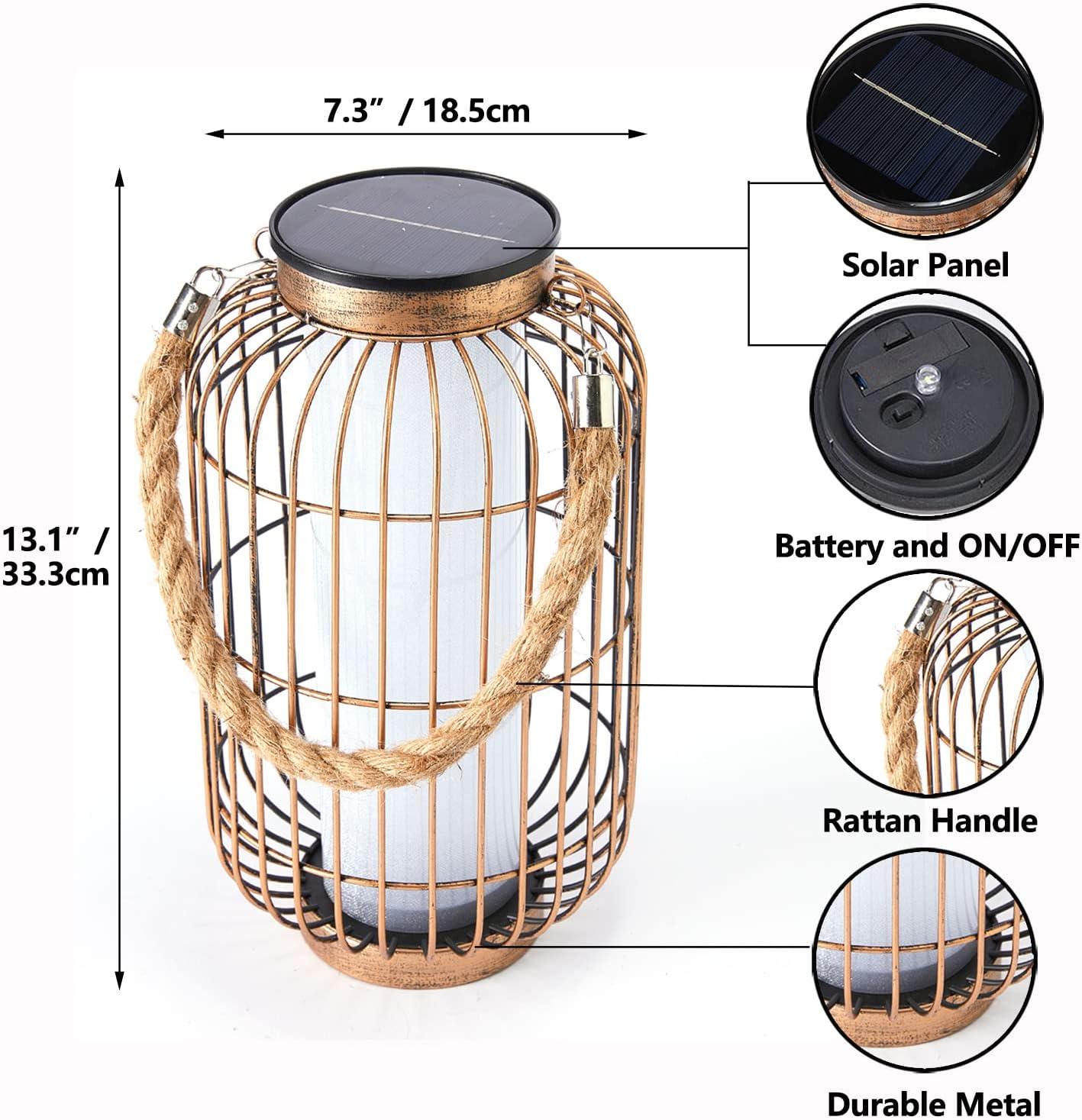 pearlstar "14.1'' Large Outdoor Solar Lanterns Hanging Light Waterproof LED Garden Lights  Retro Bronze Metal Lamp"