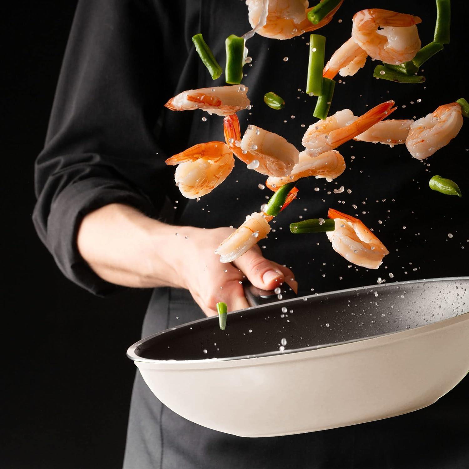 Neoflam EELA 12" Chef's Wok Pan with Glass Lid, Made in Korea