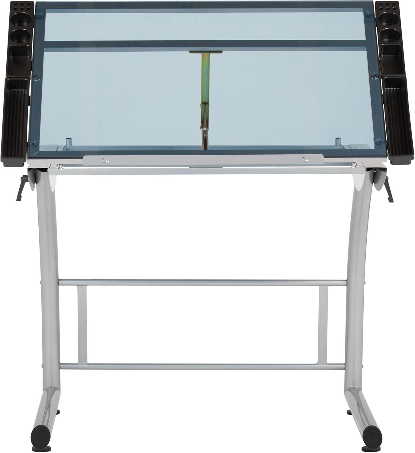 Inbox Zero Cournoyer Glass Top Metal Base Drafting Table