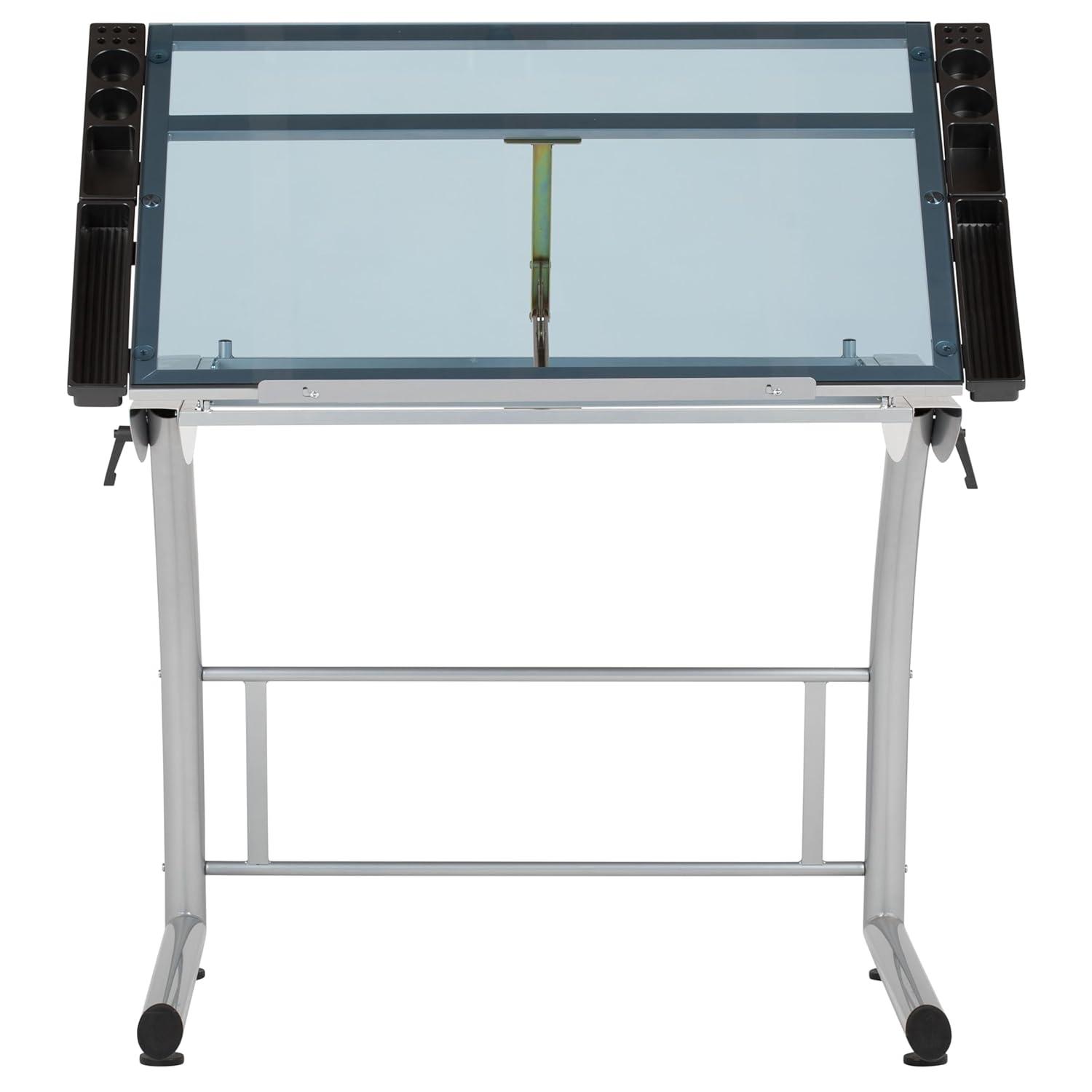 Inbox Zero Cournoyer Glass Top Metal Base Drafting Table