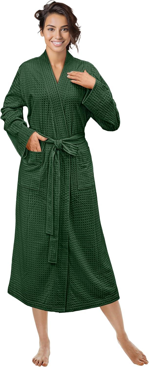 PAVILIA Women Waffle Knit  Robe, Soft Cozy Breathable Lightweight Long Bathrobe with Pockets for Shower Spa House