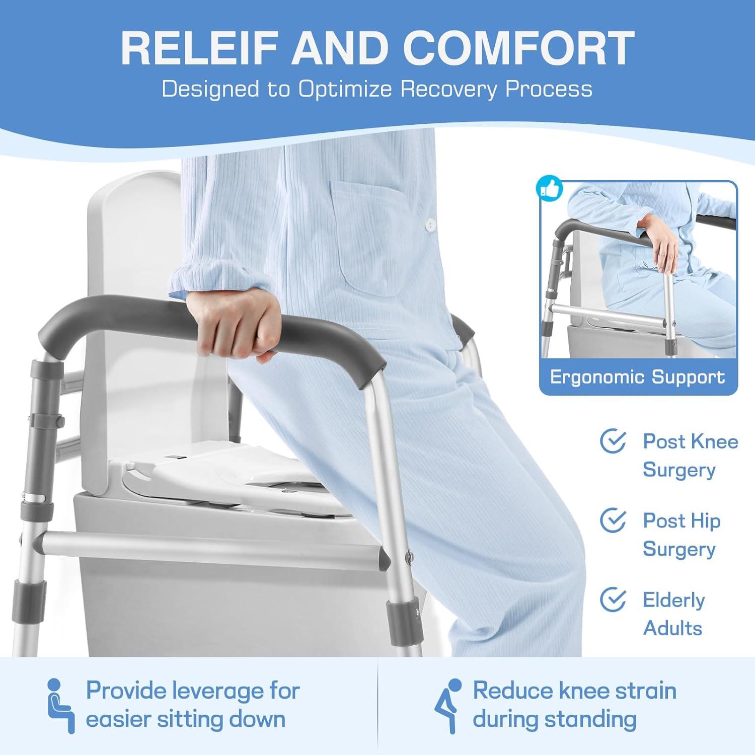 Toilet Safety Rails for Seniors, FSA/HSA Eligible Adjustable Height & Width Toilet Safety Frames with Handles,Toilet Rails with Reinforced Bars & Suction Cups for Disabled Elderly Bariatrics