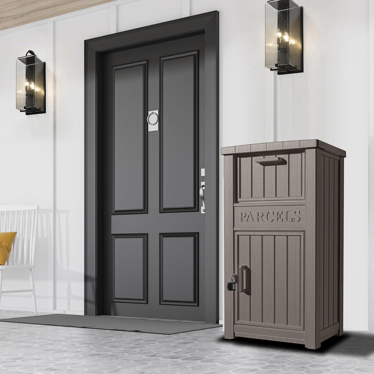 LHBcraft Resin Package Drop Box, Lockable Package Delivery and Outdoor Storage Box