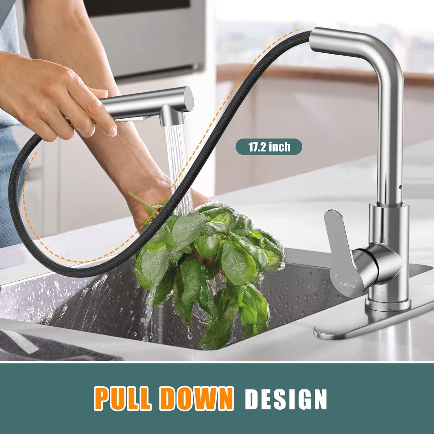 Brushed Nickel Stainless Steel Kitchen Faucet with Pull Down Sprayer