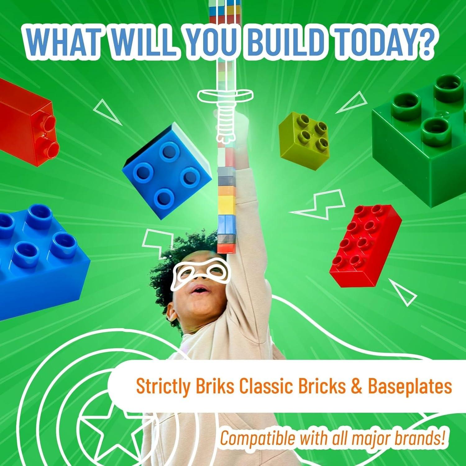 Strictly Briks Toy Building Block - Classic Baseplates 10" x 10" Brik Tower, 6 Baseplates & 50 Stackers in Blue Green & Gray, 56 Pc