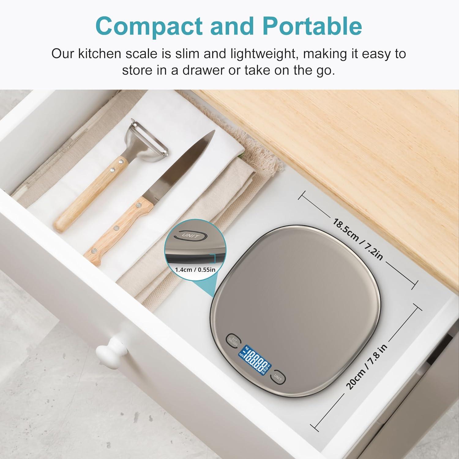 Ultrean High Capacity Food Scale, 33lb Rechargeable Digital Kitchen Scale with LCD Display, Slim & Lightweight Design, 1g Precise Graduation, Weight Grams and Ounces for Cooking, Baking & Meal Prep