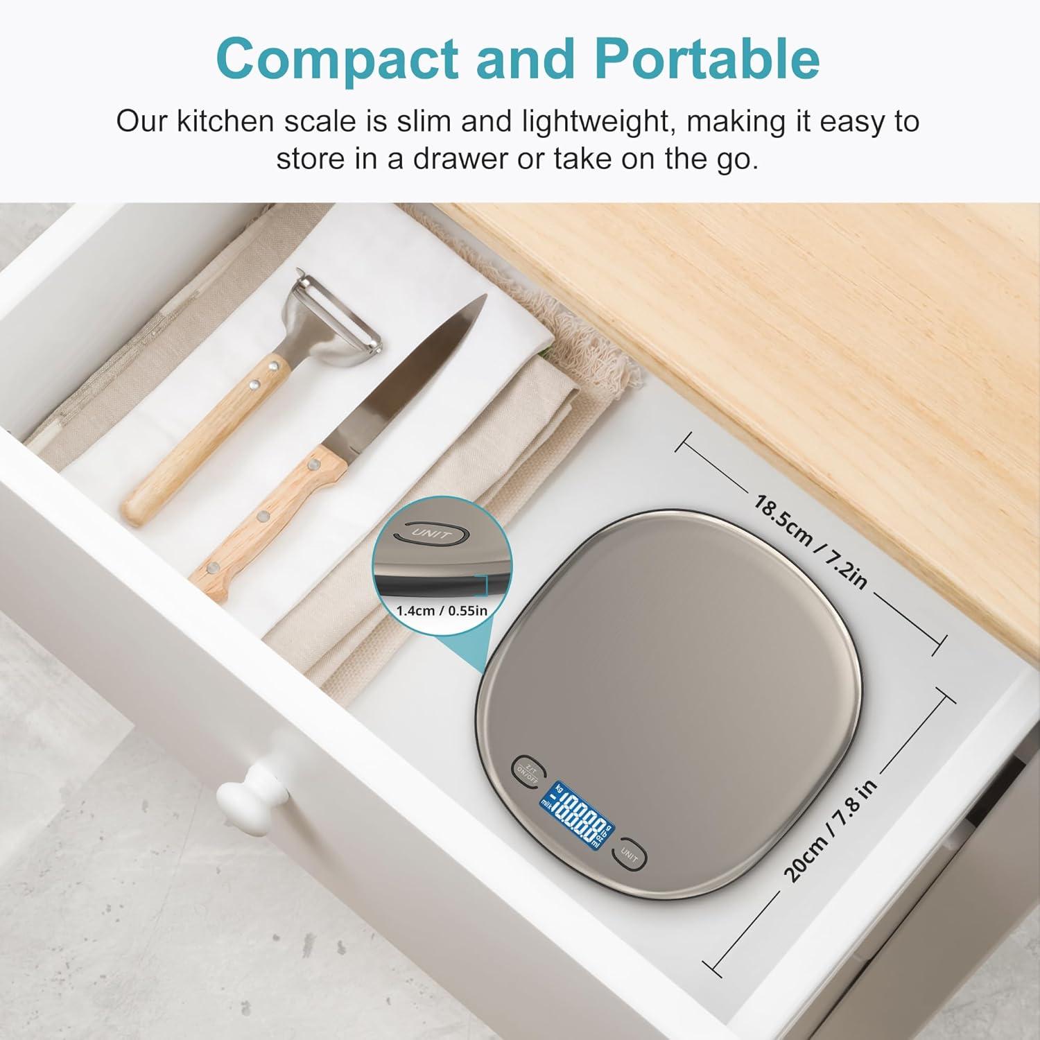 Ultrean High Capacity Food Scale, 33lb Rechargeable Digital Kitchen Scale with LCD Display, Slim & Lightweight Design, 1g Precise Graduation, Weight Grams and Ounces for Cooking, Baking & Meal Prep