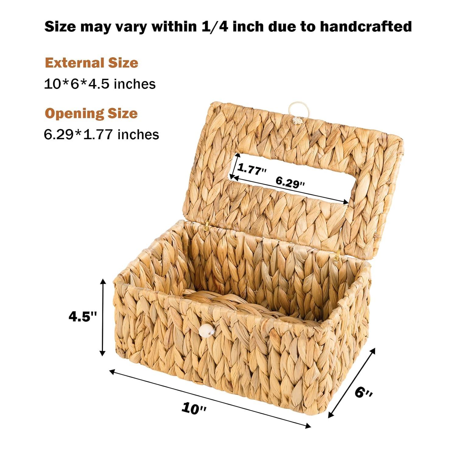 PINXIURY Water Hyacinth Handwoven Tissue Box Cover, Natural Handmade Wicker Napkin Box Holder, Handcrafted Square Facial Tissue, Rustic Decorative on Table and Bathroom, Office, Boho Decorative