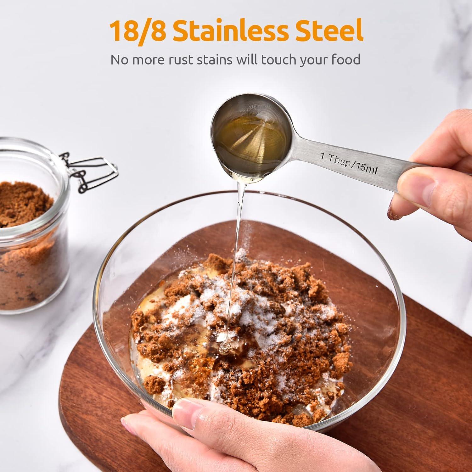 Measuring Spoons: U-Taste 18/8 Stainless Steel Measuring Spoons Set of 7 Piece: 1/8 tsp, 1/4 tsp, 1/2 tsp, 3/4 tsp, 1 tsp, 1/2 tbsp & 1 tbsp Dry and Liquid Ingredients