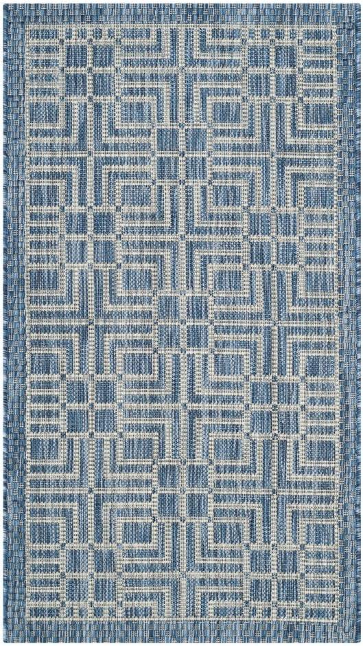 Gray and Blue Geometric Synthetic Square Area Rug