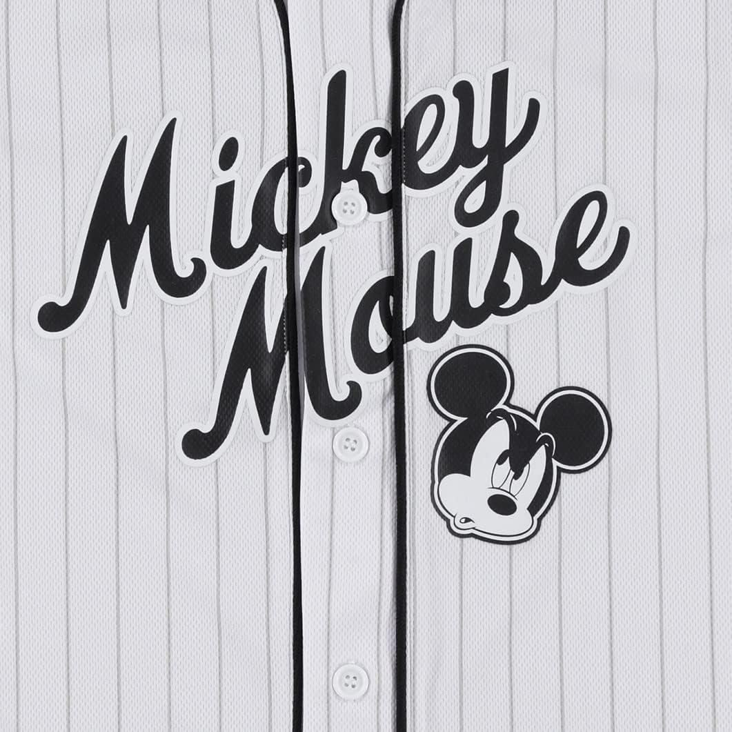 Boys Mickey Mouse Baseball Jersey - Boys Classic Mickey Mouse Mesh Button Down Baseball Jersey - Disney Mickey Mouse Fashion Shirt (White, Medium)