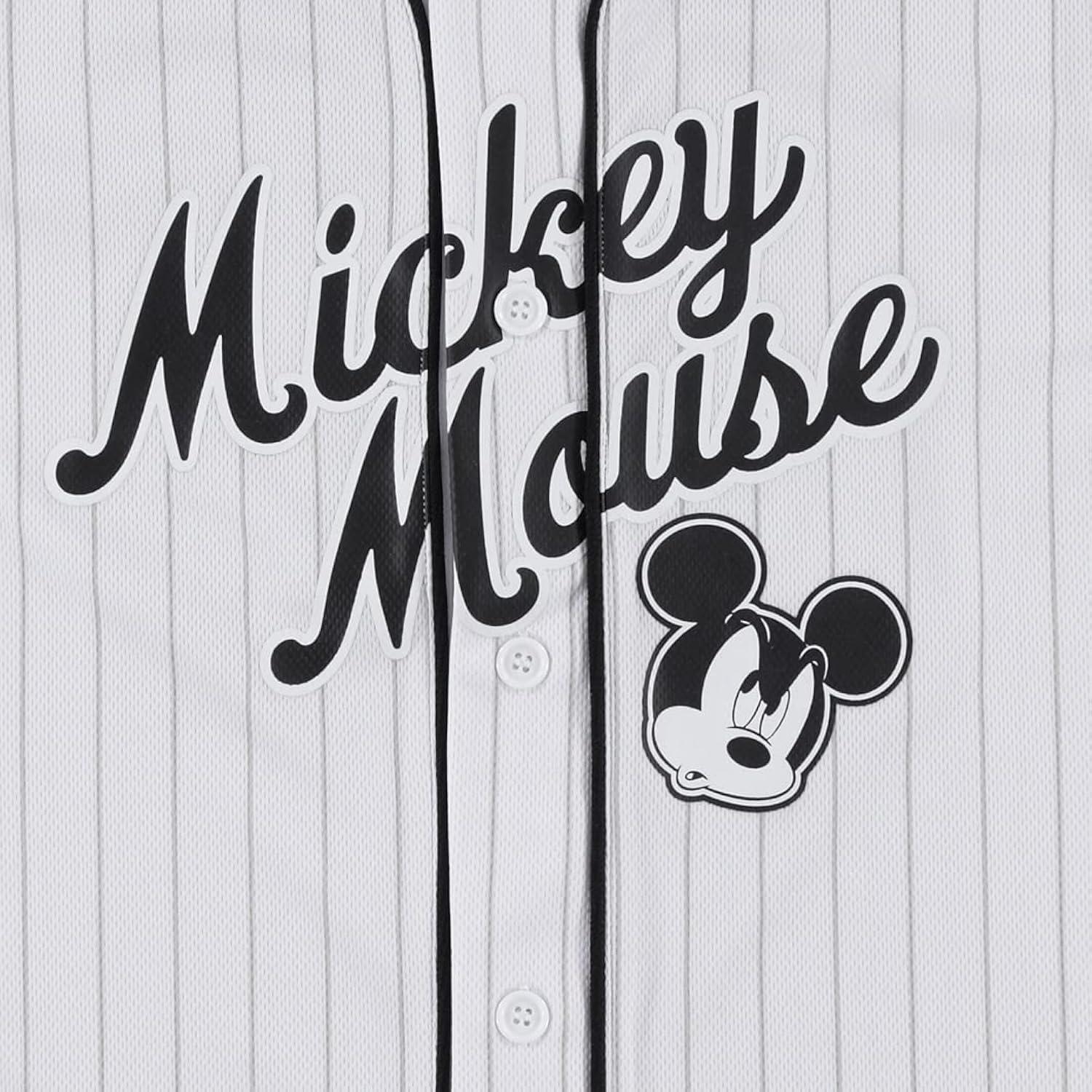 Boys Mickey Mouse Baseball Jersey - Boys Classic Mickey Mouse Mesh Button Down Baseball Jersey - Disney Mickey Mouse Fashion Shirt (White, Medium)